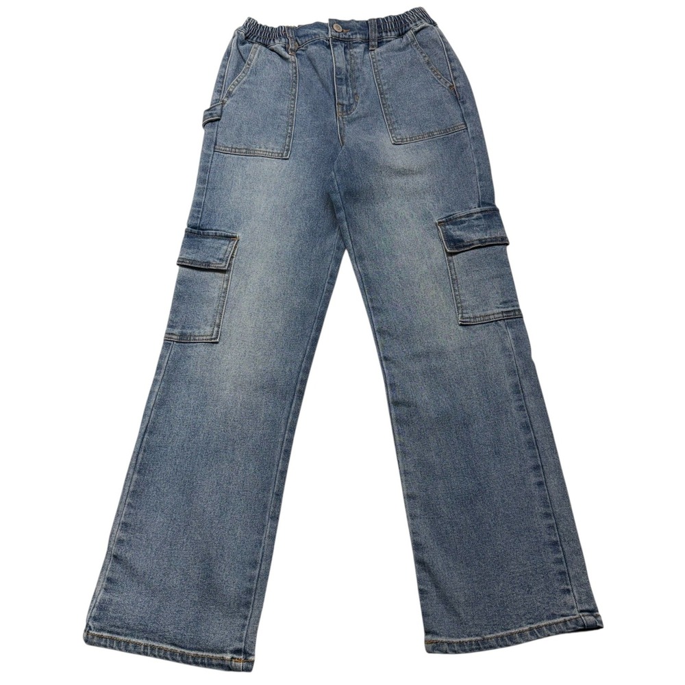 RSQ Cargo Carpenter Jeans Boys Size 14 Blue Denim Excellent Straight Leg Stretch